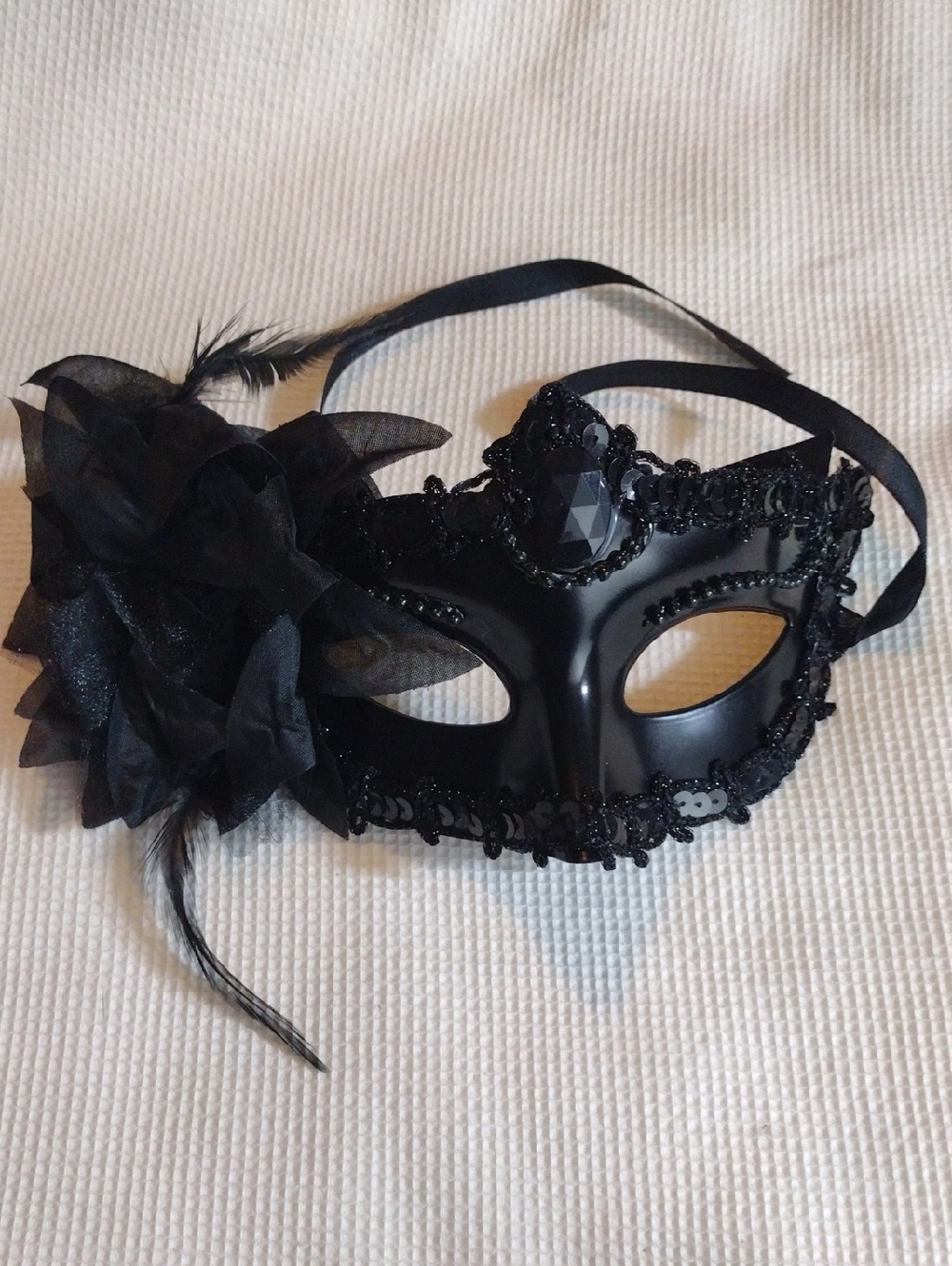 Black Lace Flower Venetian Masquerade Mask for Women